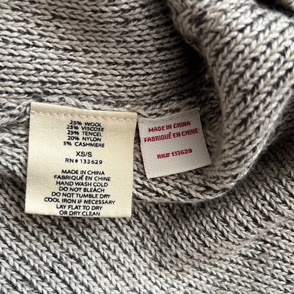 Anthropologie Gray Cable Knit Poncho with Cream Stripes - Picture 4 of 10
